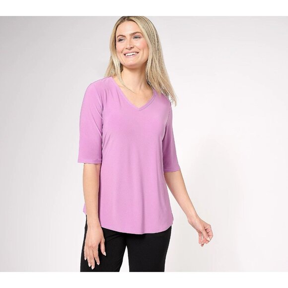 Attitudes Tops - Attitudes By Renee Como Jersey V-Neck Tee Size XS Misty Mauve NEW